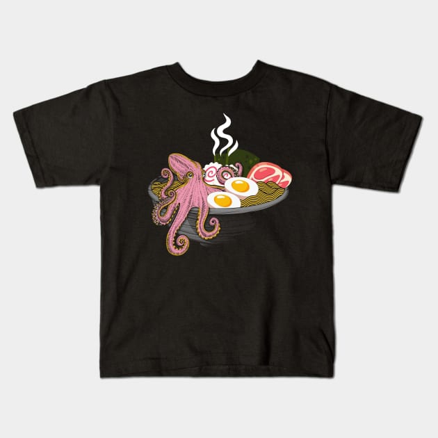 Ramen Octopus Kids T-Shirt by clingcling